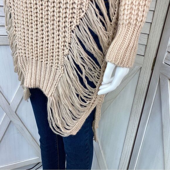 Fashion Nova Distressed Shredded Long Sweater Tan Medium Pullover - Picture 6 of 11